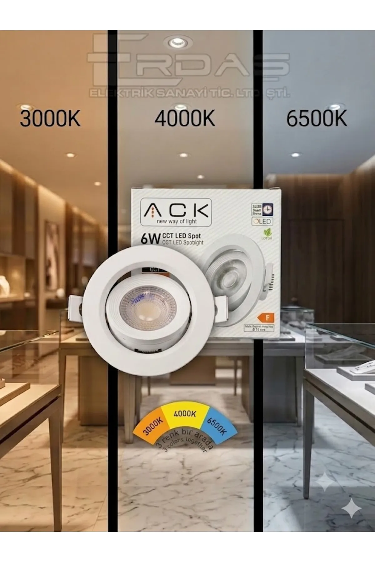 3 RENK SIVA ALTI CCT LED SPOT ARMATÜR BEYAZ KASA