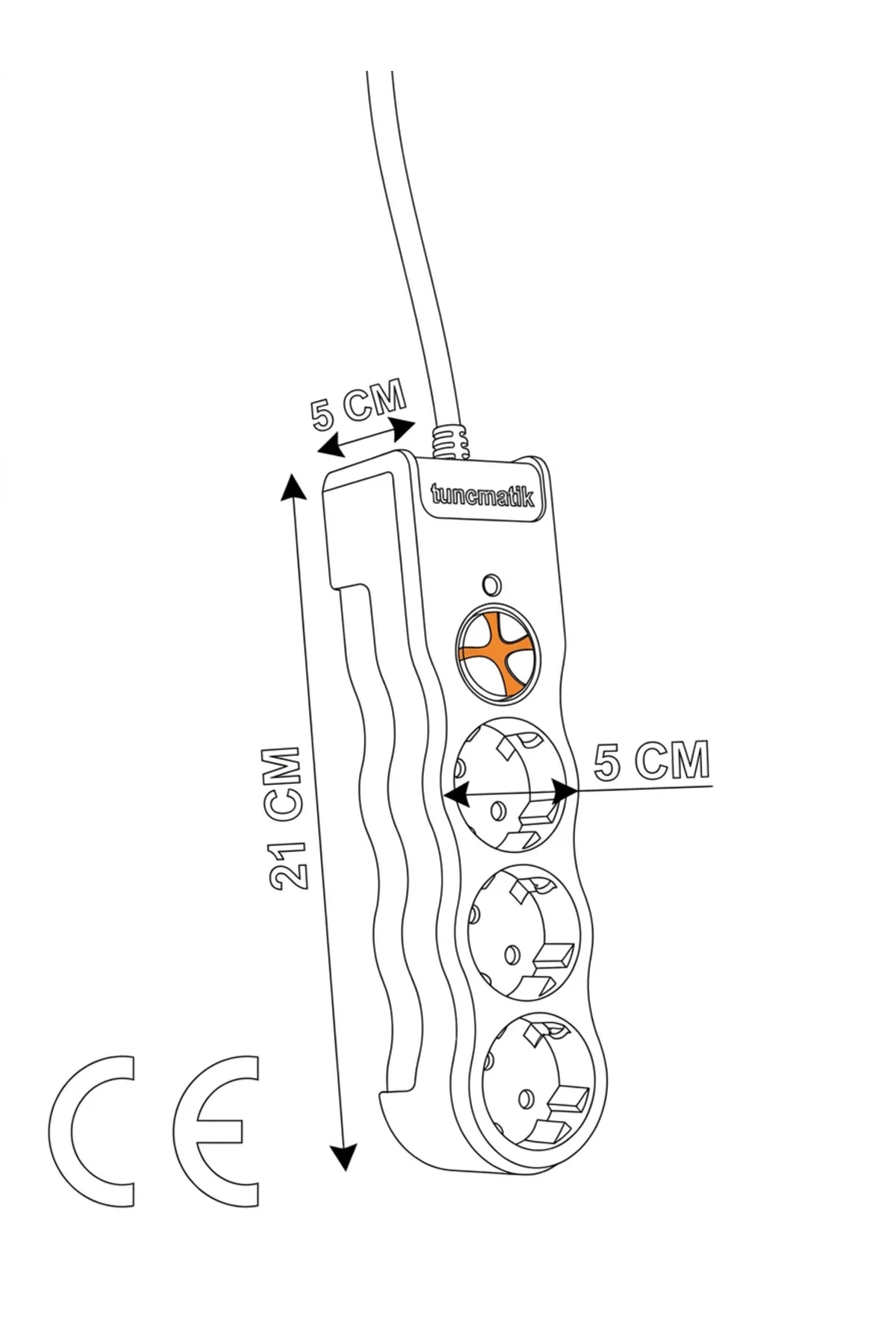 3'LÜ 1,5 METRE KABLOLU Akım Korumalı Priz 1050 Joule – Çocuk Kilitli & Sigortalı güvenlik Beyaz - Görsel 2