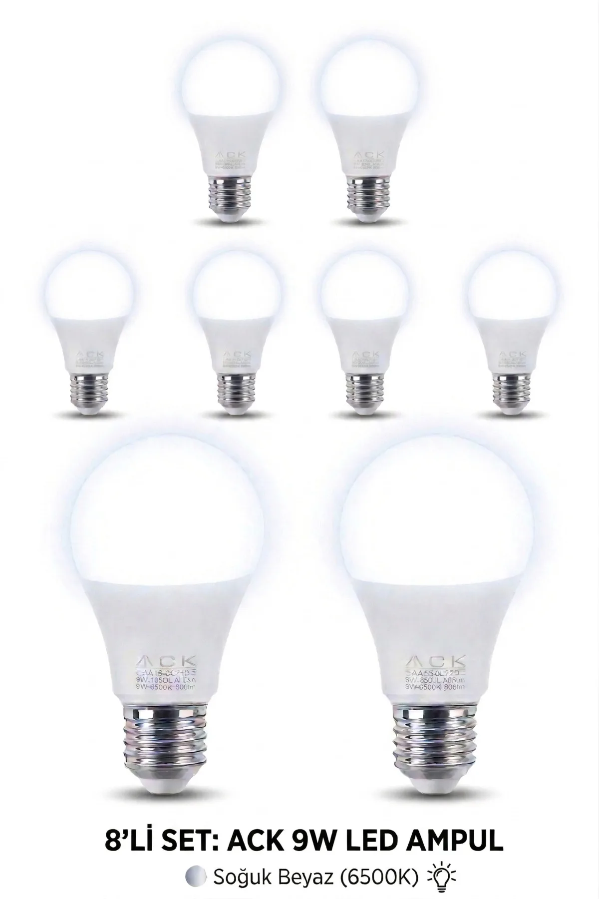 LED Ampul 9W E27 A60 BEYAZ 6500K 8 Adet
