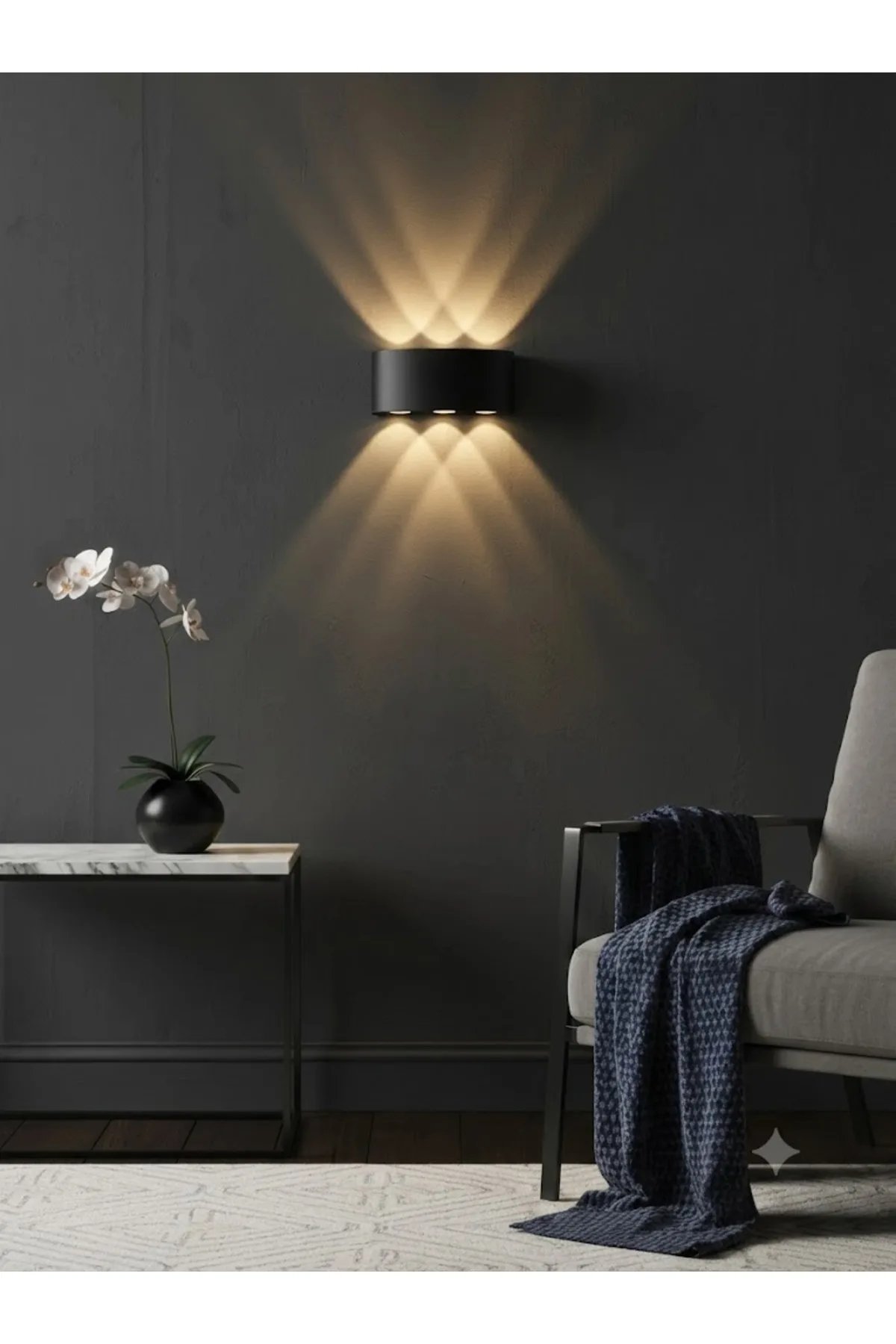 SİYAH KASA HAİTİ LED APLİK IP54 3000K 6*1W / SMD CHIP 50.000 SAAT KULLANIM ÖMRÜ 3 MERCEK