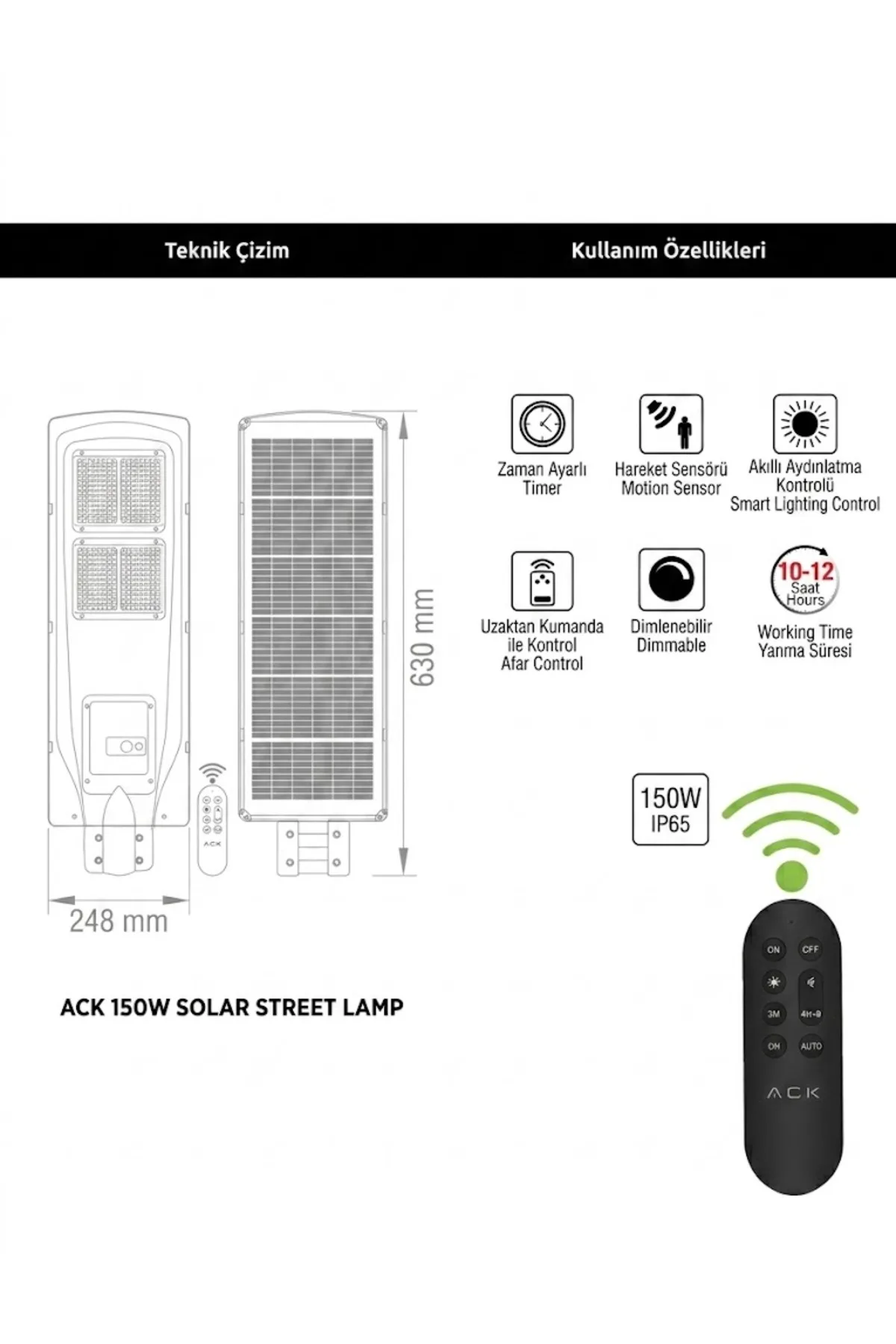 150W 6500K SOLAR SOKAK ARMATÜRÜ 1250LM - Görsel 3