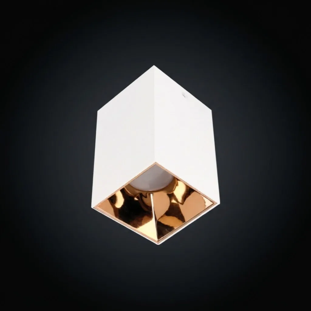SIVA ÜSTÜ DEKORATİF ARMATÜR ALTIN REFLEKTÖR BEYAZ METAL KARE KASA